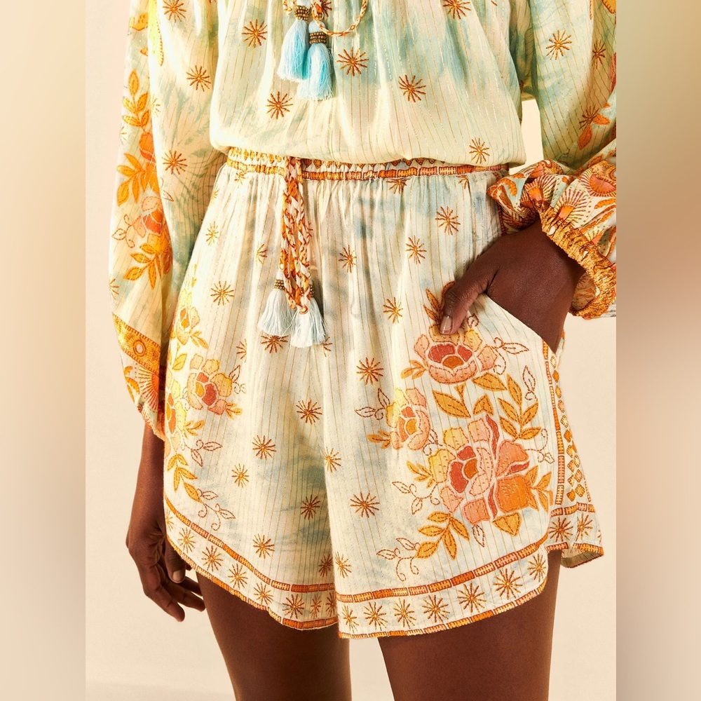 FARM Rio Brazil Tie Waist Shine Flutter Shorts